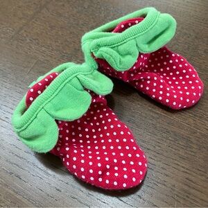 Strawberry Polka Dot Baby Booties - Red and Green
